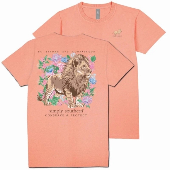 NWT Simply Southern Lion Tee 'Be Strong & Courageous' Peach - Picture 1 of 6